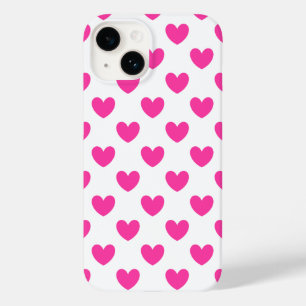 Fuchsia pink polka hearts on white Case-Mate iPhone 14 case