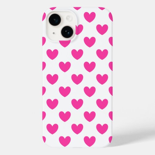 Fuchsia pink polka hearts on white Case_Mate iPhone 14 case