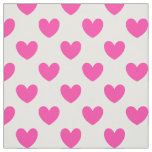 Fuchsia pink polka hearts on white fabric