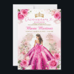 Fuchsia Pink Princess Floral Gold Quinceañera Invitation<br><div class="desc">EDITABLE Fuchsia Pink Princess Floral Gold Quinceañera Invitation
Elegant Fuchsia Pink Flowers Gold Crown Princess Dress Mis Quince Invite
Quinceañera 15 Anos,  16th Birthday Gold Glitter</div>