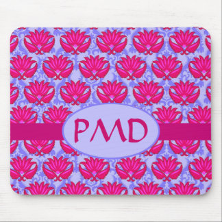 Fuchsia Pink Purple Art Nouveau Damask Monogram Mouse Pad