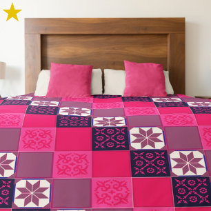 Fuchsia Pink Purple Classic European Mosaic Tiles Duvet Cover
