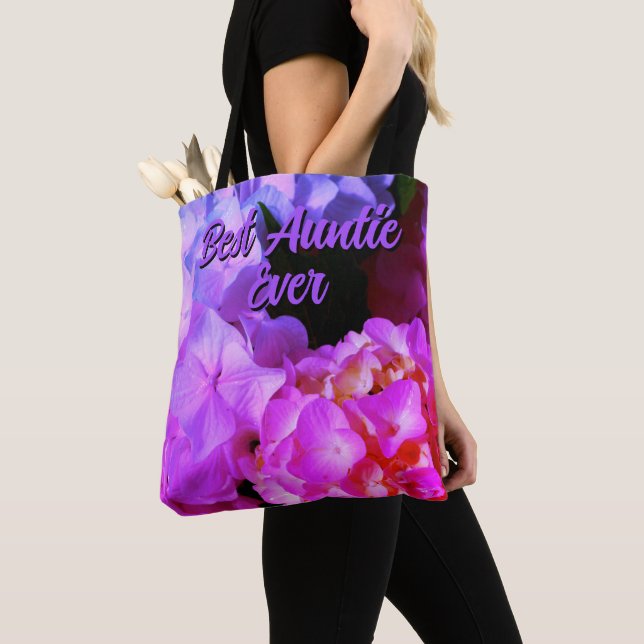 Fuchsia Pink  purple flowers best Auntie ever Tote Bag (Close Up)
