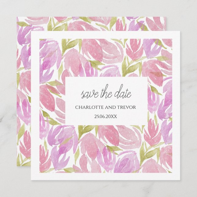 Fuchsia Pink Purple Watercolor Flowers Pattern (Front/Back)