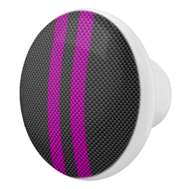 Fuchsia Pink Racing Stripes in Carbon Fiber Style Ceramic Knob (Right)