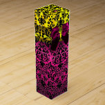 FUCHSIA PINK RIBBON, BLACK GOLD ART NOUVEAU DAMASK WINE GIFT BOX<br><div class="desc">Elegant gold yellow gift box with vibrant 3D topaz, purple amethyst gemstones , classy, unique Art Nouveau damask, easily customizable with your text for wedding wine, nuptial gift , sweet 16, baby showers, bridal showers, quinceanera birthday parties, Bat Mitzvah, romantic engagement showers, Christmas, , holiday , office , family reunions...</div>