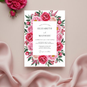 Fuchsia Pink Romantic Spring Wedding Invitation