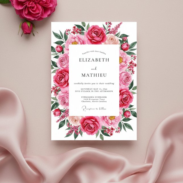 Fuchsia Pink Romantic Spring Wedding Invitation (Creator Uploaded)