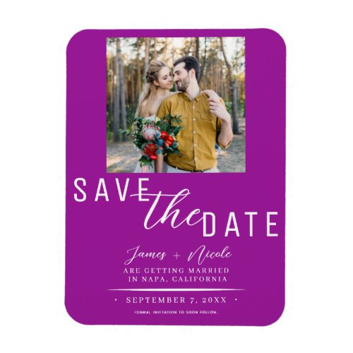 Fuchsia Pink Save the Date Photo Wedding Magnet