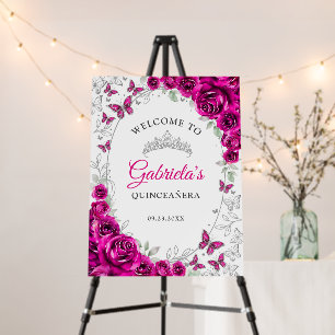 Fuchsia Pink Silver Quinceanera Welcome Foam Board