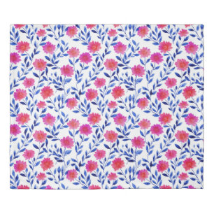 Fuchsia Pink Spring Flowers Watercolor Floral Duvet Cover