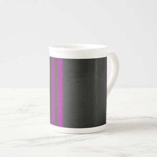 Fuchsia Pink Stripes in Carbon Fiber Style Bone China Mug