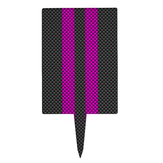 Fuchsia Pink Stripes in Carbon Fiber Style Cake Topper (Front)