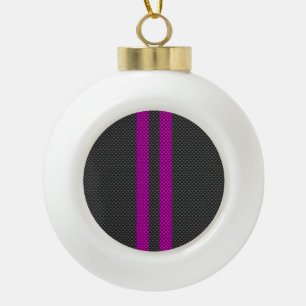 Fuchsia Pink Stripes in Carbon Fiber Style Ceramic Ball Christmas Ornament