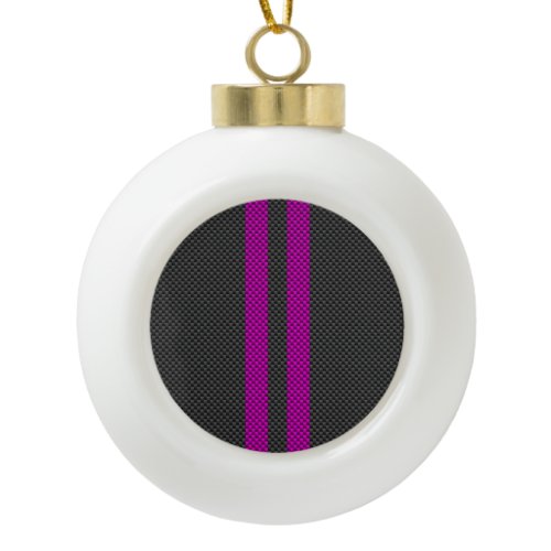 Fuchsia Pink Stripes in Carbon Fiber Style Ceramic Ball Christmas Ornament
