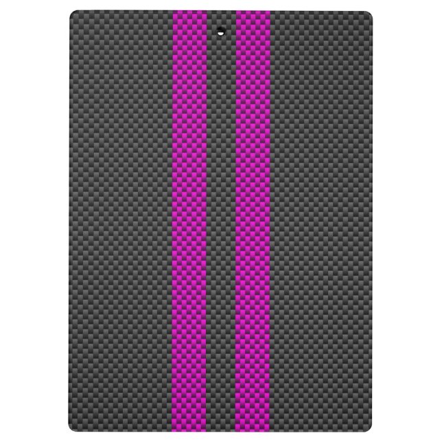 Fuchsia Pink Stripes in Carbon Fiber Style Clipboard (Back)