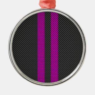 Fuchsia Pink Stripes in Carbon Fiber Style Metal Ornament