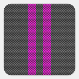 Fuchsia Pink Stripes in Carbon Fiber Style Square Sticker