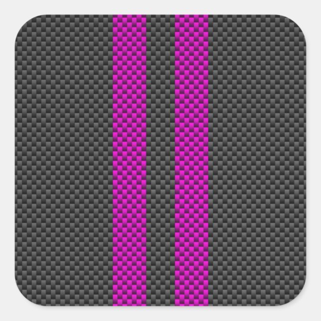Fuchsia Pink Stripes in Carbon Fiber Style Square Sticker (Front)