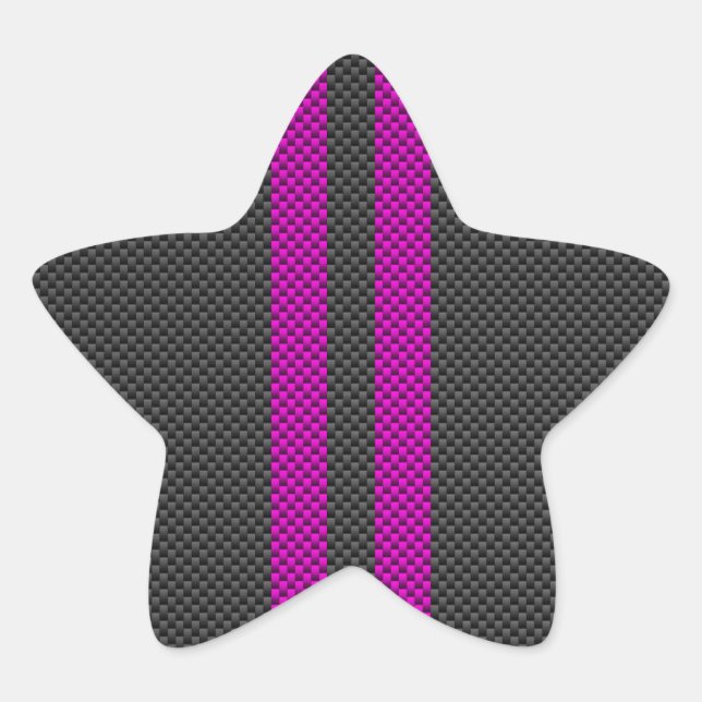 Fuchsia Pink Stripes in Carbon Fiber Style Star Sticker (Front)