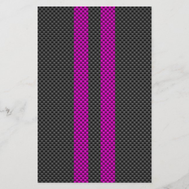 Fuchsia Pink Stripes in Carbon Fiber Style Stationery (Front)