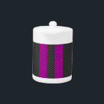 Fuchsia Pink Stripes in Carbon Fiber Style Teapot<br><div class="desc">A hot fuchsia pink racing stripes carbon fiber style design decor. The carbon fiber print look suits automotive,  modern,  and industrial tastes and the vibrant vertical lines make for a dynamic design.</div>