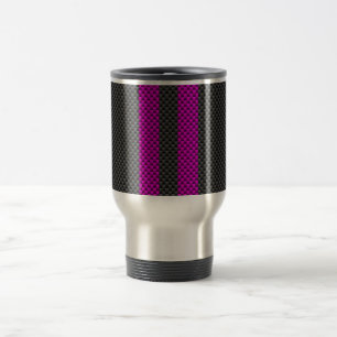 Fuchsia Pink Stripes in Carbon Fiber Style Travel Mug