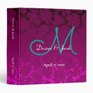 Fuchsia Pink Teal White Monogram Wedding Album 3 Ring Binder