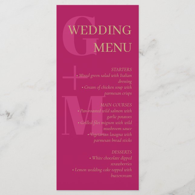 Fuchsia Pink Typography Wedding Menu (Front)