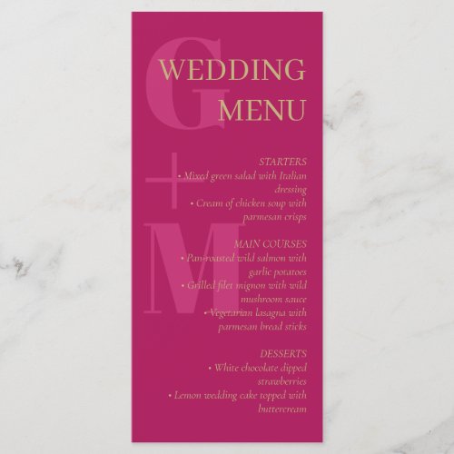 Fuchsia Pink Typography Wedding Menu