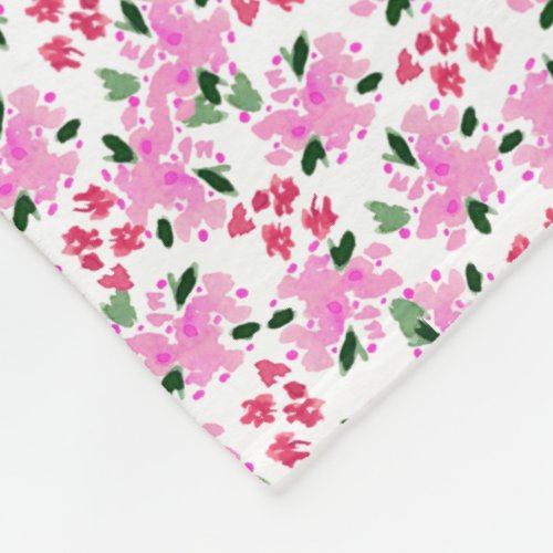 Fuchsia Pink Watercolor Floral Garden Fleece Blanket