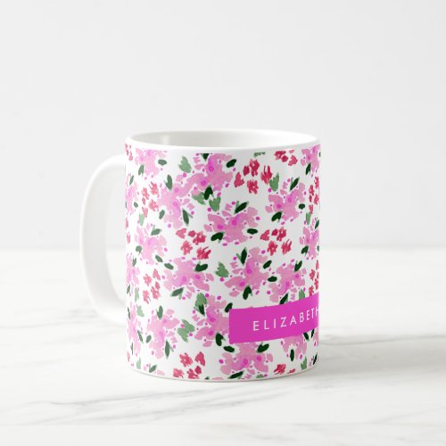 Fuchsia Pink Watercolor Floral Garden Personalized Coffee Mug
