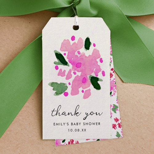 Fuchsia Pink Watercolor Floral Garden Thank You Gift Tags