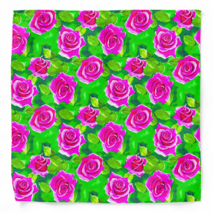 Fuchsia Pink Watercolor Rose Pattern Bandana