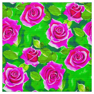 Fuchsia Pink Watercolor Rose Pattern Fabric