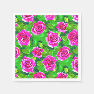Fuchsia Pink Watercolor Rose Pattern Napkins