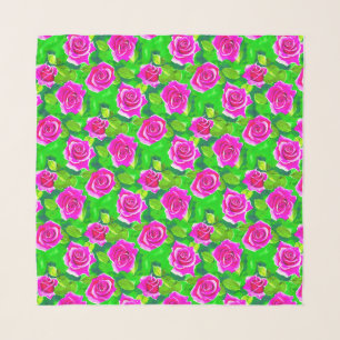 Fuchsia Pink Watercolor Rose Pattern Scarf