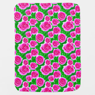 Fuchsia Pink Watercolor Roses Baby Blanket