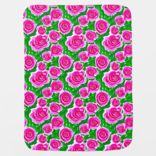 Fuchsia Pink Watercolor Roses Baby Blanket