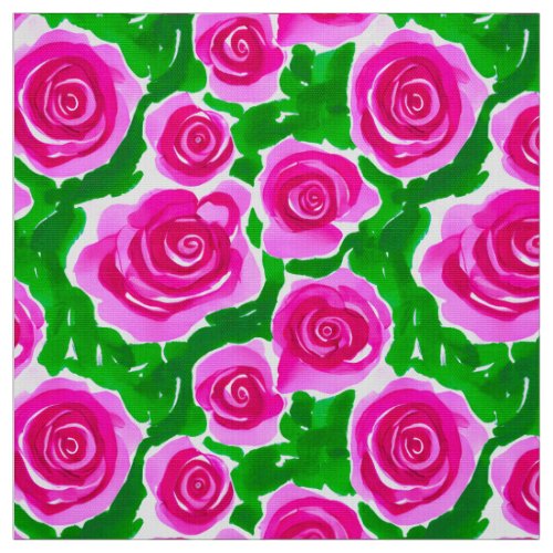 Fuchsia Pink Watercolor Roses Fabric