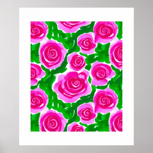 Fuchsia Pink Watercolor Roses Poster