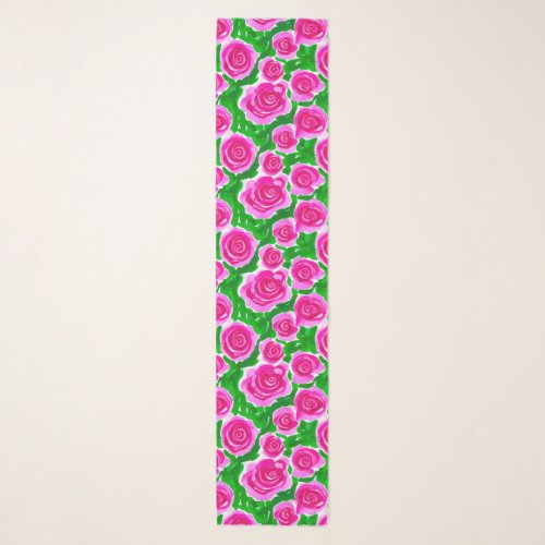 Fuchsia Pink Watercolor Roses  Scarf