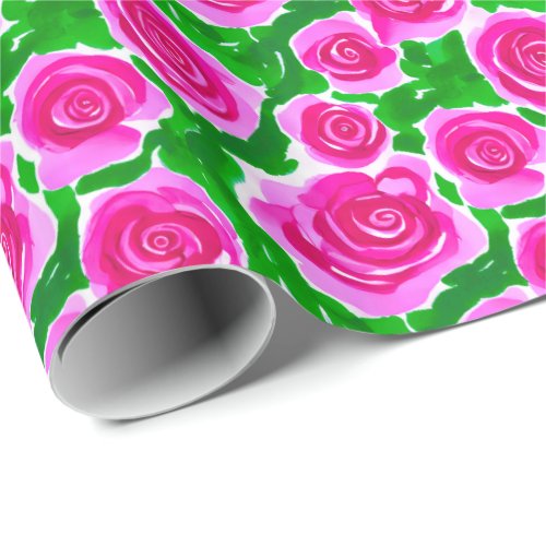 Fuchsia Pink Watercolor Roses Wrapping Paper