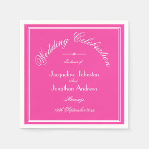 Fuchsia Pink Wedding Elegant White Script Paper Napkins