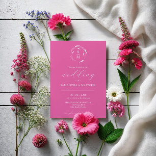 Fuchsia Pink Wedding Invitation with QR Code
