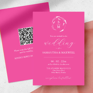 Fuchsia Pink Wedding Invitation with QR Code