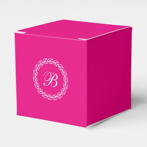 Fuchsia Pink White Laurel Wreath with Monogram Favor Boxes