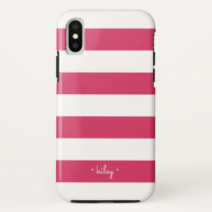Fuchsia Pink & White Stripe Personalized iPhone XS Case