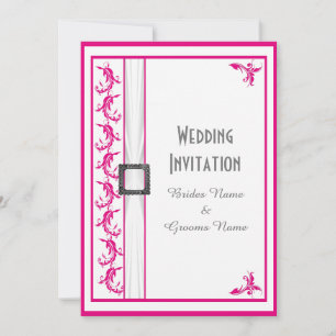 Fuchsia pink white traditional wedding invitation