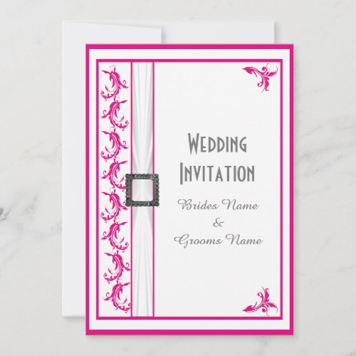 Fuchsia pink white traditional wedding invitation